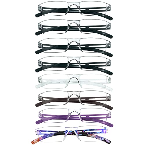 Image of VisionGlobal 8 Pairs Reading Glasses, Blue Light Blocking Glasses, Computer Reading Glasses for Women and Men, Fashion Square Eyewear Frame (4color+4black,+1.75 Magnification)
