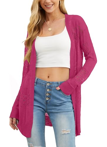 Image of GRECERELLE Lightweight Cardigan Sweaters for Women Crochet Knit Open Front Long Sleeve Loose Casual Boho Summer Beach Coverup