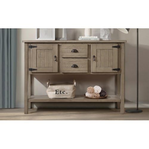 48-Inch-Solid-Wood-Sideboard-Console-Table-with-2-Drawers-and-Cabinets-and-Base-Shelf-Vintage-Style-Storage-Dining-Room-Buffet-Server-Cabinet-for-Living-Room-Kitchen-Dining-Room-Country-Style 48 Inch Solid Wood Sideboard Console Table with 2 Drawers and Cabinets and Base Shelf Vintage Style Storage Dining Room Buffet Server Cabinet for Living Room Kitchen Dining Room Country Style