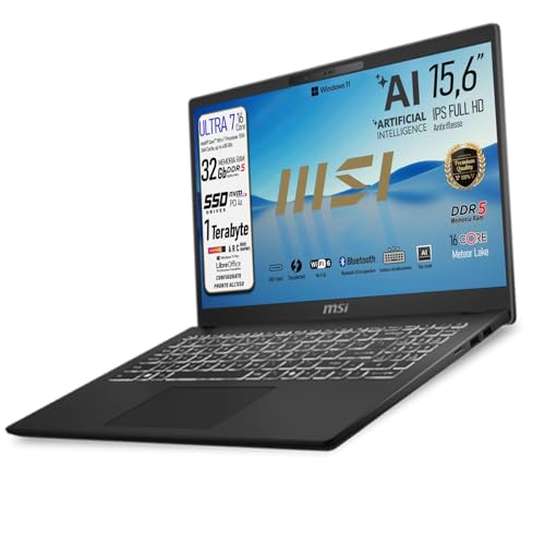 Notebook Modern 15 AI Intel Core Ultra 7 155H 16 Core fino a 4,8GHz, RAM 32Gb DDR5, SSD 1Tb, Monitor IPS 15.6" FHD, Intel Arc Graphics, Tastiera retroilluminata, Windows 11 Home, Preconfigurato - Notebook - Immagine 1