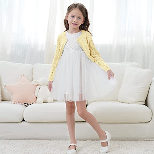 Trendstitch Kids Girls Open Front Bolero Shrug Long Sleeve Button Down Cropped Cardigan Sweaters Shrug Dress 3-10 Years,Yellow,7/8 #TOP4