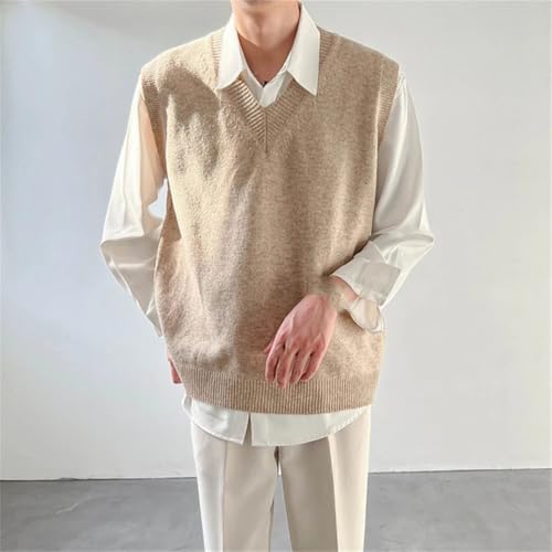 Men's Spring Knit Vest Sweater V Neck Sleeveless Loose Vintage Solid Color Vest4