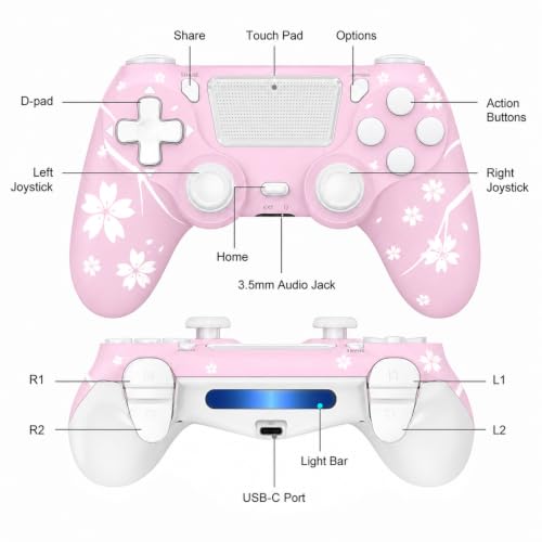 Image of Puiseno Wireless Controller for P4 /Slim /Pro Console /PC with 3.5mm Audio Jack Headphone and USB-C Cable