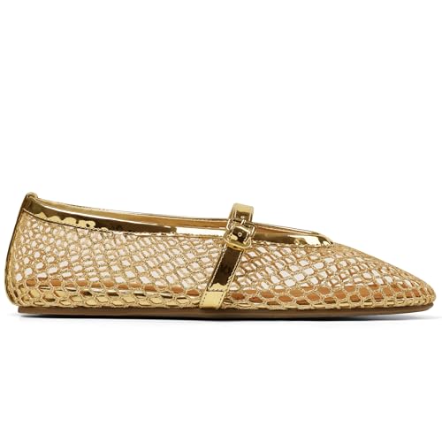 AMINUGAL Mesh Ballet Flats Shoes for Women Fashion Round Toe Fishnet Flats for Women Buckle Strap Mary Jane Shoes Women Comfortable Casual Office Daily Dress Ballerina Shoes
