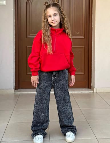 Arshiner Girls Half Zip Sweatshirt with Drawstring Hem Fleece Quarter Zip Pullover Sweatshirts Fall Clothes for Teen Girl2