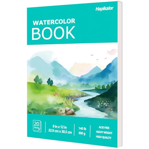 Image of Watercolor Paper Pad, 9 inchx12 inch Water Color Paper, 140lb /300gsm Artist Painting Drawing Paper Book, Art Supplies for Adults Kids, Watercolors, Watercolor Paint Set, Sketchbook, Journal, Green