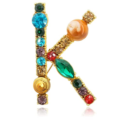 Ethoon Letter Brooch Pins Initial Colorful Rhinestone Resin Brooch For Women Crafts Breastpin Gold K #TOP21