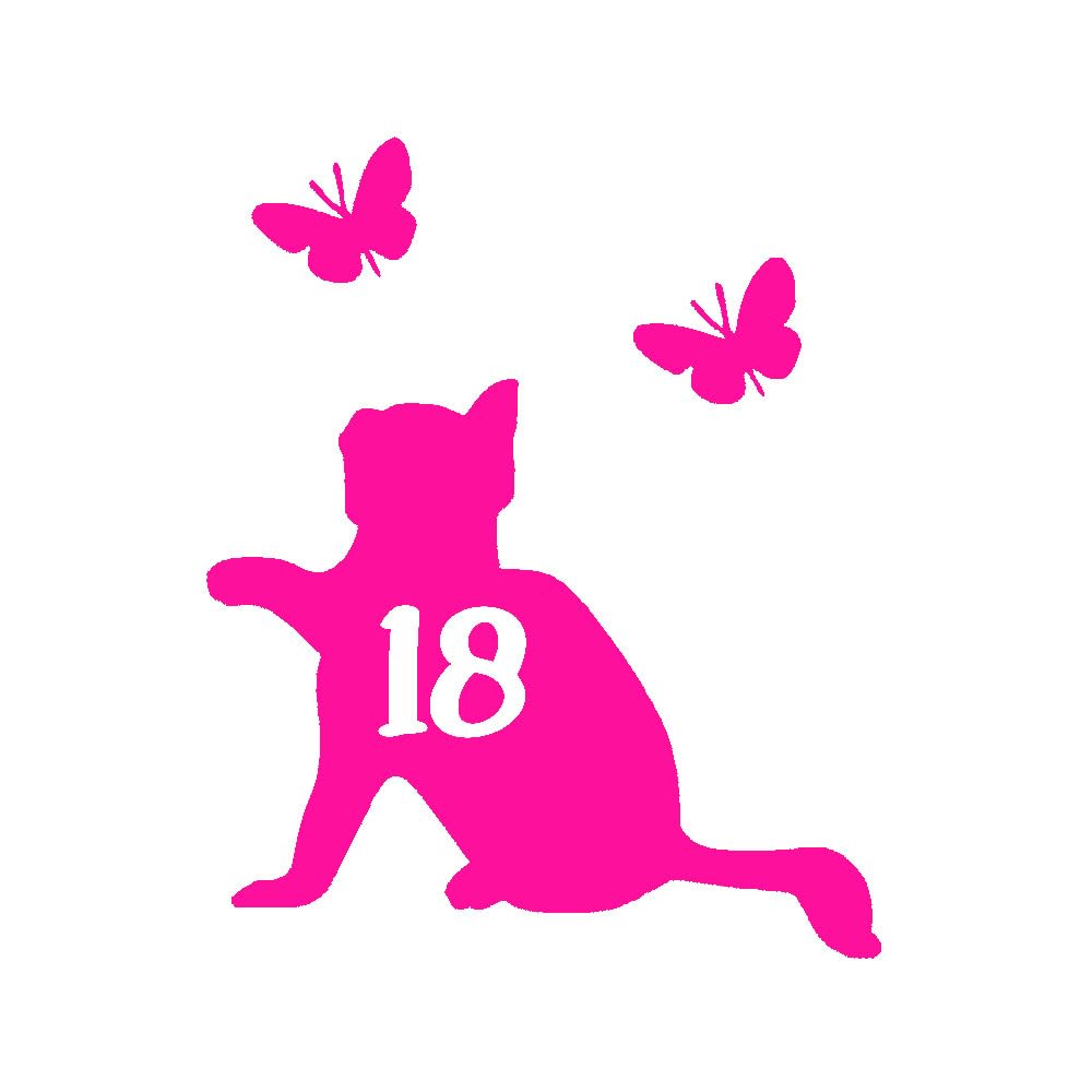 Pack of 4 Pet Cat & Butterflies Silhouette Personalised House Number Wheelie Bin Stickers - Recycling Box Number Stickers - Party Decorations - Bin Numbers for Wheelie Bins (3, Pink)