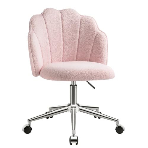 Eufurnibi Vanity Chair for Dressing Table with Wheels, Boucle Chair for Bedroom, Swivel Armchair for...