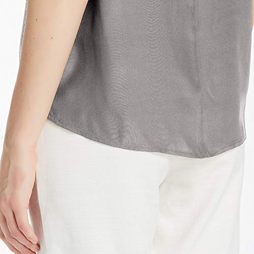 Lilysilk Silk Blouses For Women Short Sleeve 100 Pure Mulberry 22 Momme Ladies Silk Tops Button Slit Back Closure (Dark Grey, M/8-10) #TOP6