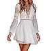 Produktbild NPRADLA 2018 Herbst Winter Damen Kleider Elegant Frauen Manteltee Einfarbig V-Ausschnitt Spitze Patchwork Langarm Rückenfrei Party Verband Mini(Weiß,M)