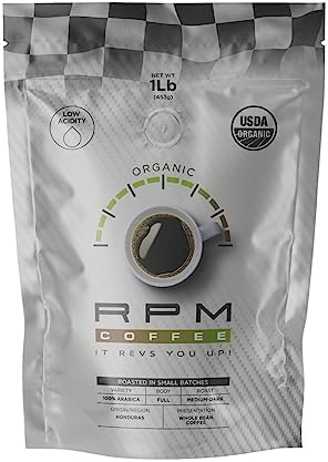 1LB RPM Organic Premium Coffee, Medium-Dark Roast, 100% Arabica Beans, Regular Caffeine, Low Acidity, Robust Flavor, Ethically Sourced, Non-GMO