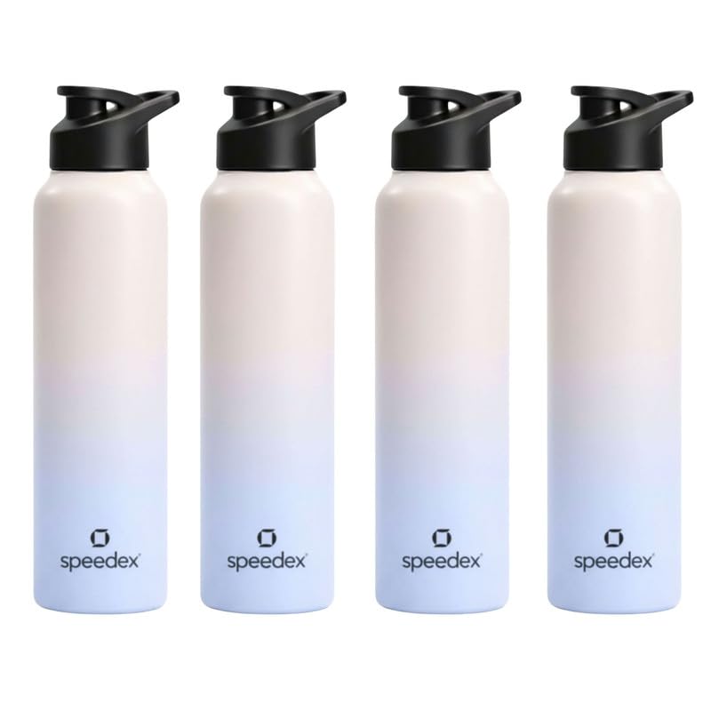 Image of Speedex Stainless Steel Water Bottle 1 Ltr, Leak Proof Sipper Cap, BIS Approved 1000 ml Metal Bottle For Daily, Office, School, Gym, Travel Use for Men, Women, Kids, Adults, Pink Blue, Set of 4