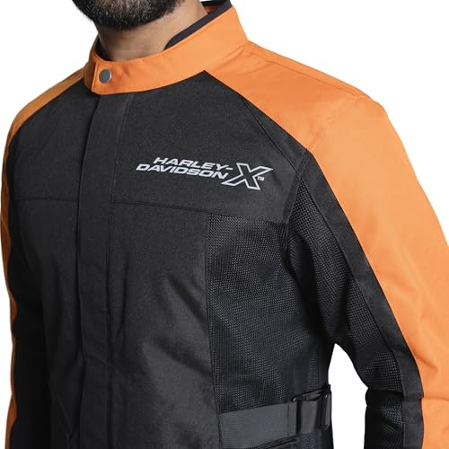 Image of HARLEY-DAVIDSON X TourX Edge Riding Jacket | 100% Polyester with Breathable Mesh Lining | Reflective Prints, Mandarin Collar & Contrast Piping | Durable, Lightweight & Stylish Motorcycle Jacket