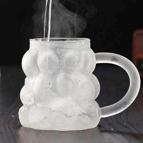 Image of Grape Shape Glass Tumbler Mug with Bamboo Lid & Glass Straw, 450ml, Set of 1, Clear Borosilicate Drinking Cup with Handle, Reusable Iced Coffee Cup for Juice, Tea, Smoothies, Cold Drinks