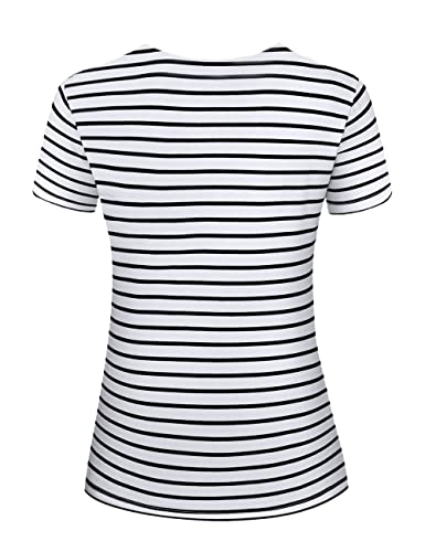 Lilycoco Women's Striped Shirt Short Sleeve Tops Crewneck T-Shirt Basic Tees Black And White Striped Medium #TOP2
