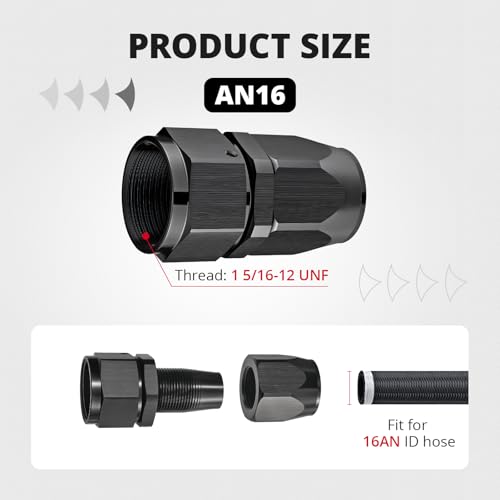 Image of EVIL ENERGY 16AN Hose End Fitting Straight Swivel for CPE Braided Hose Black 2PCS