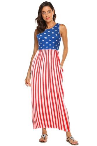 Image of Hount Women's Summer Sleeveless Striped Flowy Casual Long Maxi Dress with Pockets