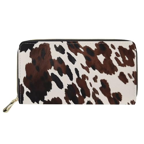 Brown Cow Print Wallet for Women Leather Zippered Wallets Card Holder Organizer Coin Bag Clutch Purse for Ladies Teen Girls