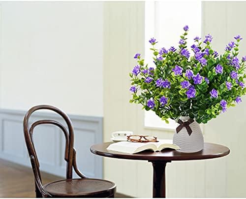 Artificial Fake Flowers 5 Bundles, UV Resistant Fake Flowers Plastic Greenery Shrubs Plants Outdoor Indoor Hanging Planter Home Kitchen Office Wedding Garden Decorating