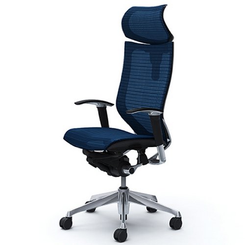 オカムラ オフィスチェア バロン 可動ヘッドレスト 可動肘 座メッシュ ミディアムブルー CP81AR-FEH4