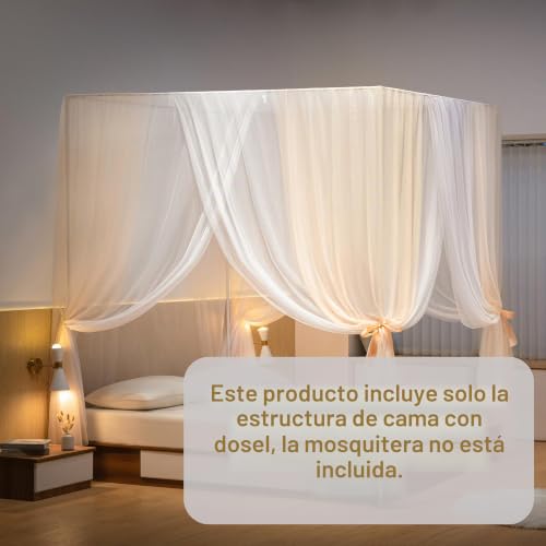 Marco de cama con dosel blanco 100x200 de cuatro postes para estructura de mosquitera individual 7