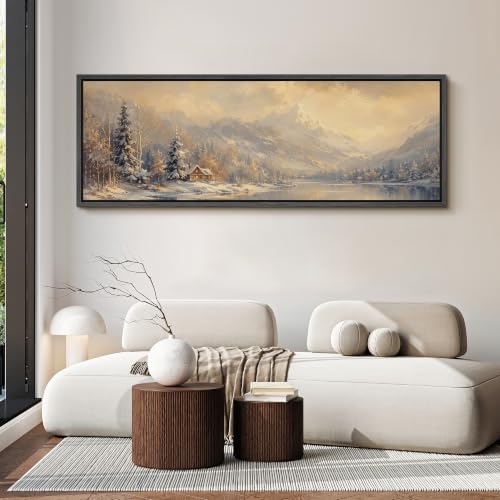 Image of MUDECOR Large Framed Canvas Print Wall Art Winter Cabin for Living Room