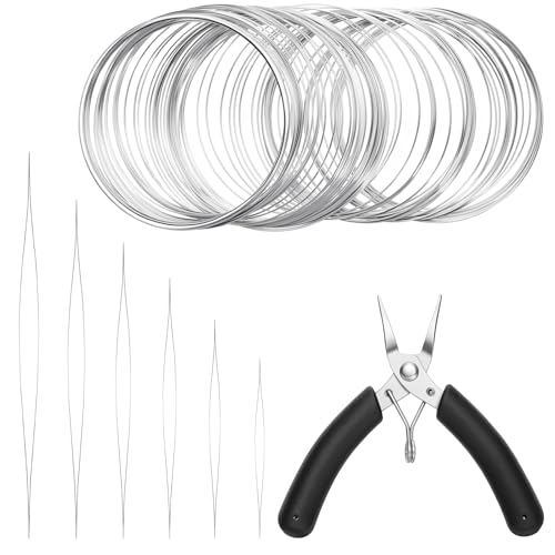 100 Loops Memory Wire for Jewelry Making 0.6mm Silver Steel Wire with Cutter and 6 Size Beading Needles for Necklaces Bangles Bracelet DIY Crafts