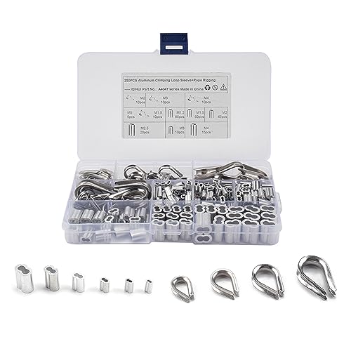 Cnswee6 Crimping Loop Sleeve Assortment for Wire Rope Cable Thimbles Rigging 1/16