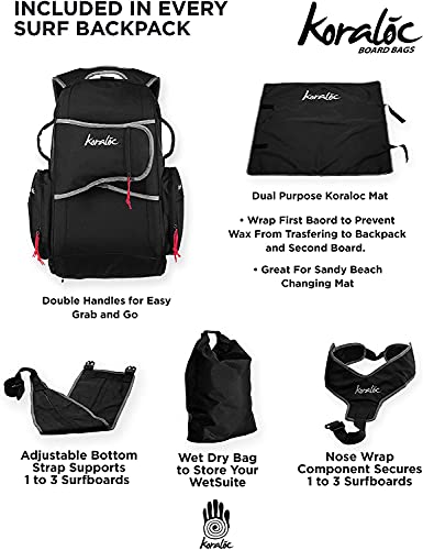 Koraloc Surf Backpack - Hands Free Surfboard Bag, Holds Up to 3 Boards for Easy Travel…