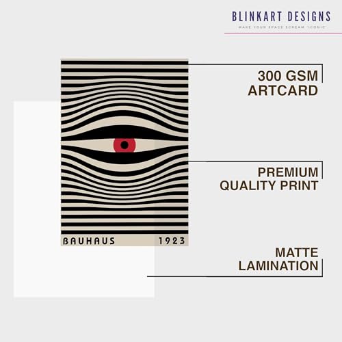 Image of BLINKART Vintage Bauhaus Retro Geometric Aesthetic Poster Gallery | Colorful Wrap Framed For Home Office Studio Living Room Modern Art Studio Decoration Abstract Shapes | (d94) | 13x10 Inch
