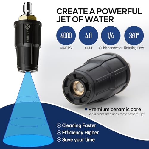 Image of Pressure Washer Tips Turbo Nozzle Pressure Washer 4000 PSI Rotating Pressure Nozzle with 1 /4 inch Quick Connect, 7 Spray Nozzle Tips Replacement for Cleaning Brick, Concrete, and Vinyl Surfaces(4.0 GPM)