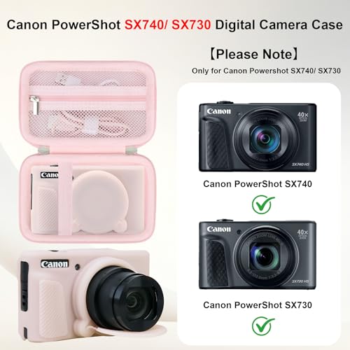 Image of Elonbo Camera Case for Canon PowerShot SX740 / SX730 Digital Camera, Canon SX740 / SX730 HS Hard Carrying Case + Soft Silicone Cover with Removable Lens Cover, Jelly Pink