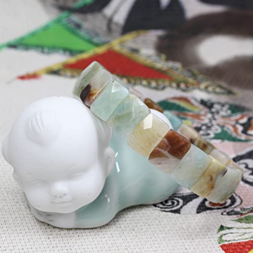 Keleny Natural Multicolor Amazonite 14Mm Faceted Rectangle Gemstones Beads Rock Elastic Bangle 7.5 Inch #TOP1