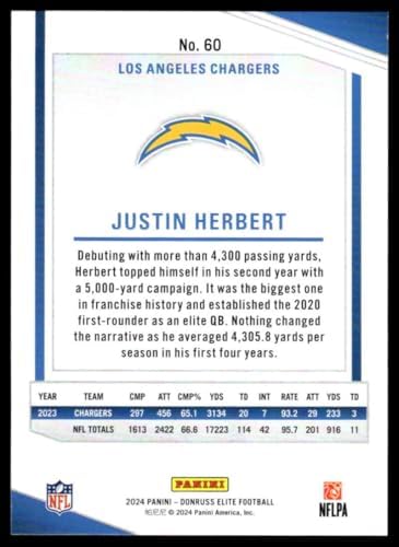 2024 Donruss Elite #60 Justin Herbert Los Angeles Chargers Official NFL Football Card in Raw (NM or Better) Condition image 4