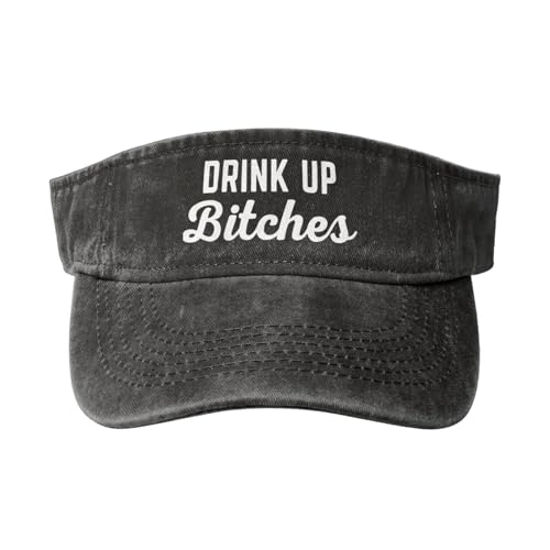Byoblu Drink Up Bitches Sport Sun Visor Hats Cotton Ball Caps Empty Top Baseball Sun Cap for Men Women Black