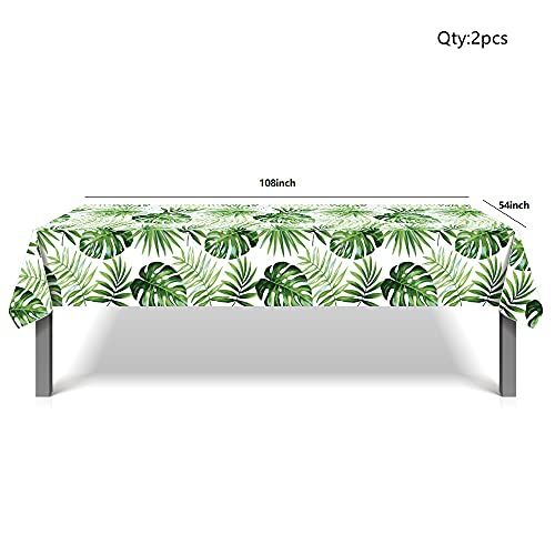 Kymy 4 Pcs Hawaiian Luau Party Tablecloth For Rectangular 54X108 Inch,Safari Tablecloth,Hawaii Plam Leaves Tablecover,Disposable Plastic Waterproof Hawaiian Tablecover For Summer Beach Kids Birthday #TOP5