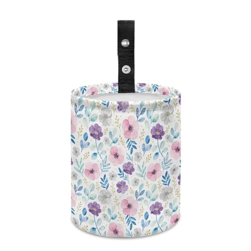 Image of Purple Cute Floral Hanging Portable Car Trash Can Cute Waste Basket Car Accessories Interior Collapsible Garbage Bag Small Trash Can