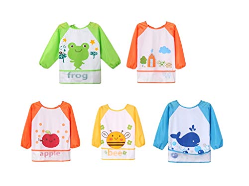 Vivi Pray Babero con Mangas Impermeable para Unisex Bebé Niños (Pack de 5) Cover