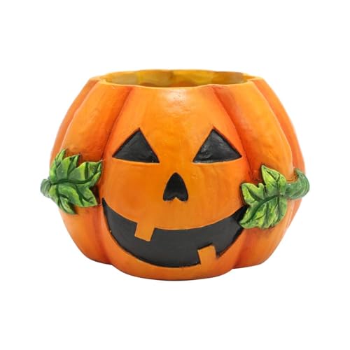 Generisch Halloween Dekor,Halloween Kürbis Pflanzgefäß, Blumentopf, Behälter, Tisch-Pflanztopf aus Kunstharz, Blumentopf für Küche, Terrasse, Haus, Garten, Balkon (Orange)