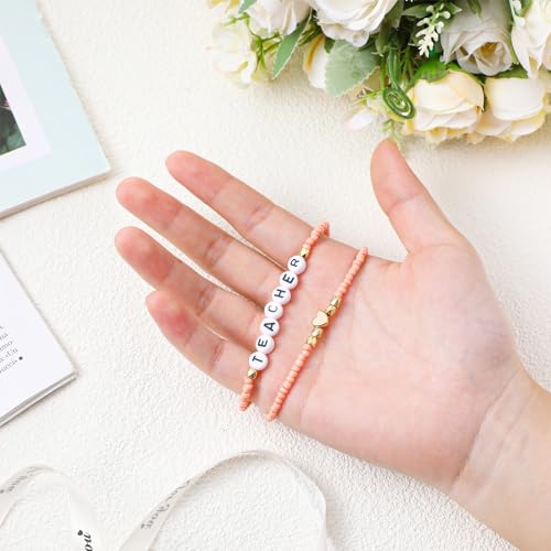 24 Pcs Back to School Teacher Beaded Bracelet Thank You Gifts for Teachers Appreciation Gifts for Women Heishi Stretchy Bracelet Present from Student3