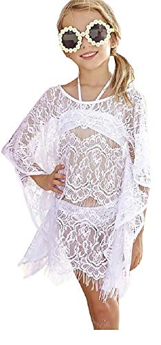 Costume da Bagno - Bambina - Bimba - Mare - Piscina - Due Pezzi - Bikini - Slip - Fascia - Pareo - Maglia - Copricostume - Pizzo - Colore Bianco - Taglia 120-3 - 4 Anni - Idea Regalo Compleanno