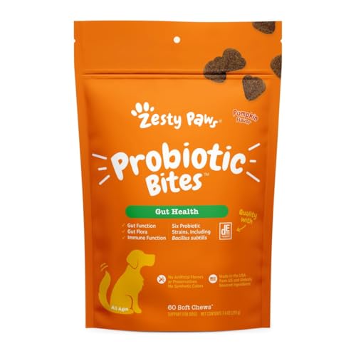 Probiotic Bites Soft Chews, Digestive Probiotics for Gut Flora & Immune Support for Dogs, Pumpkin Flavor 60 Count