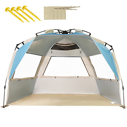 ZOMAKE Tente de Plage Automatique Anti UV 50+,Pliable Abris de Plage pour 2-4 Personnes,Les Parcs,Camping,Extérieure,Facile à Installer,avec Sac de Rangement(Bleu Caraïbes)
