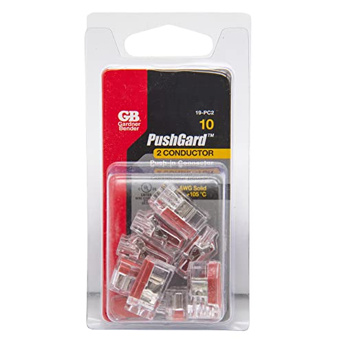 Gardner Bender 19-Pc2 Pushgard 2-Port Push-In Wire Connectors, 22-12 Awg Solid, 10 Pk, Red #TOP1