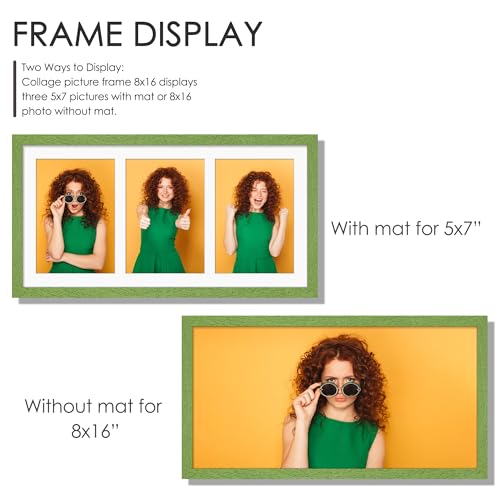 Image of DUENPY 8x16 Collage Picture Frame 5x7 Collage Picture Frame Displays Three 5x7 inch Photos or 8x16 (Without Mat) for Available Horizontal Wall Mounting Display and Vertical Green