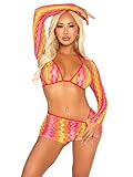 Leg Avenue Womens 3 Pc Zig Zag Net Bikini Top, Boyshorts, and Shrug Multicolor One Size