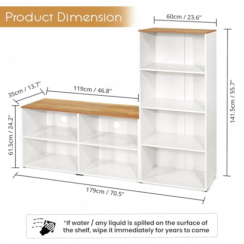 Image of ABOUT SPACE TV Unit - Engineered Wooden TV Stand 32 inch to 50 inch Table Cabinet with Bottom Storage, Side Rack, Cable Hole for WiFi Router Stand Console Table for Living Room, Bedroom (White & CM Oak)