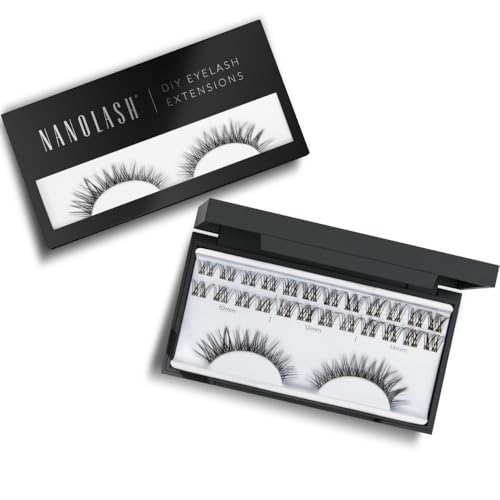 Nanolash DIY Eyelash Extensions 36 pcs - cluster lashes DIY, cluster false eyelashes for lash extensions at home, individual cluster lashes (Black, CHARM)