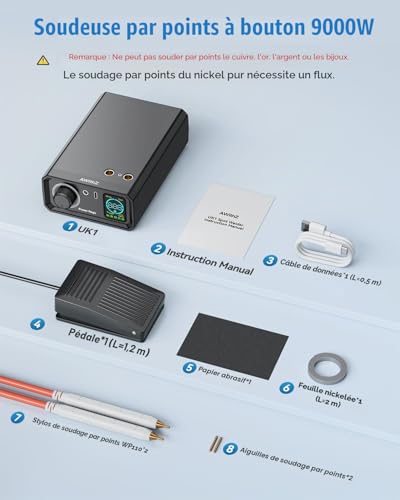 AWithZ UK1 Poste à souder sans fil 9000W avec bouton rotatif, 100 vitesses, commande à pédale, machine de soudage par points de 0,1 à 0,3mm pour la fabrication de batteries DIY – vue 8